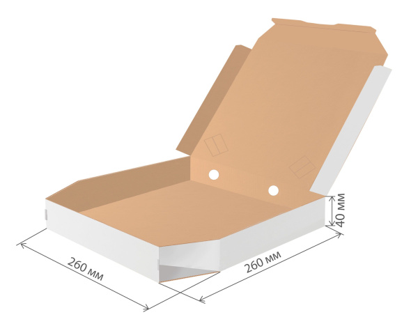 коробка под пиццу микрогофрокартон 260х260х40 скошенные углы бел/бур *