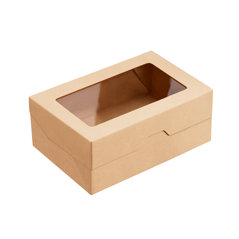 Контейнер OneBox 1200 мл, картонный, крафт, с окном, 150×100×85 мм, 25 шт. от производителя в Кирове