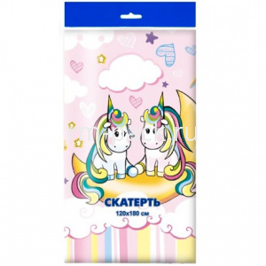Одноразовая скатерть «Пастила» 120×180 см, ПВД, рисунок с единорогами от производителя в Кирове