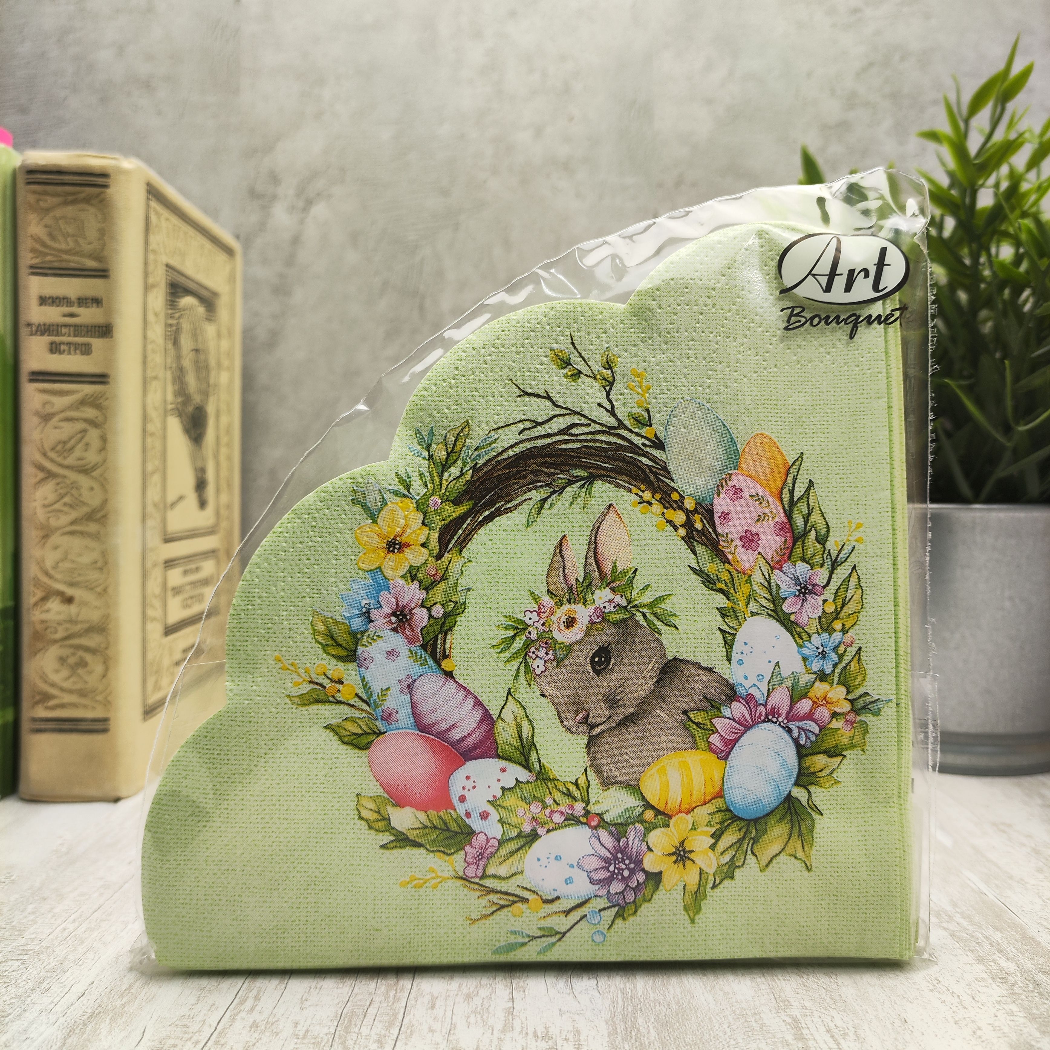 Салфетки бумажные круглые Art Bouquet Rondo «Пасхальный венок с кроликом», 3 слоя, 32 см, 12 шт. от производителя в Кирове