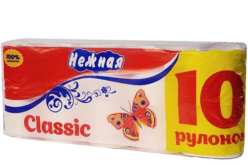 Туалетная бумага «Нежная» Classic, 2 слоя, белая, 10 рулонов от производителя в Кирове