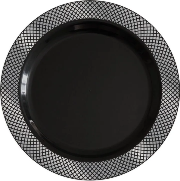 тарелка круглая ПС 230 мм черная каемка серебро/10*