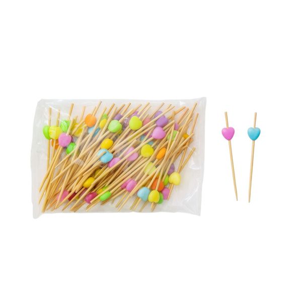 пика бамбук Сердца цветные 7,5 см/100*