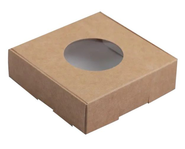 коробка бум. для печенья, бурая с окном 10х10х3