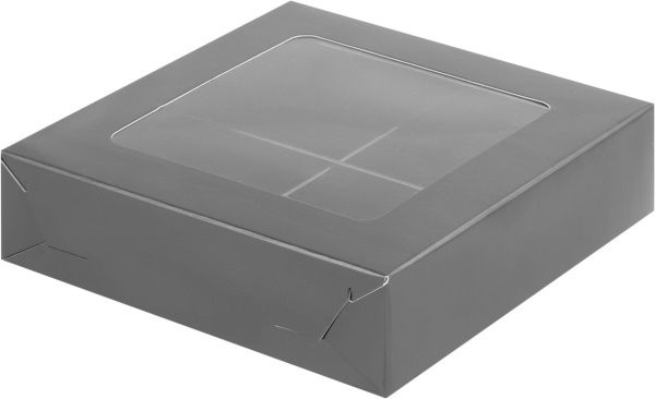 коробка бум. 120х120х30 для 4 конфет черная матовая с окном