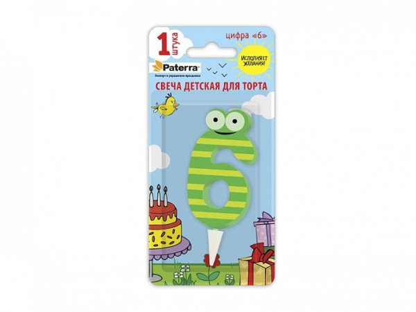 свечи д/торта  Цифры детские "6"  PATERRA